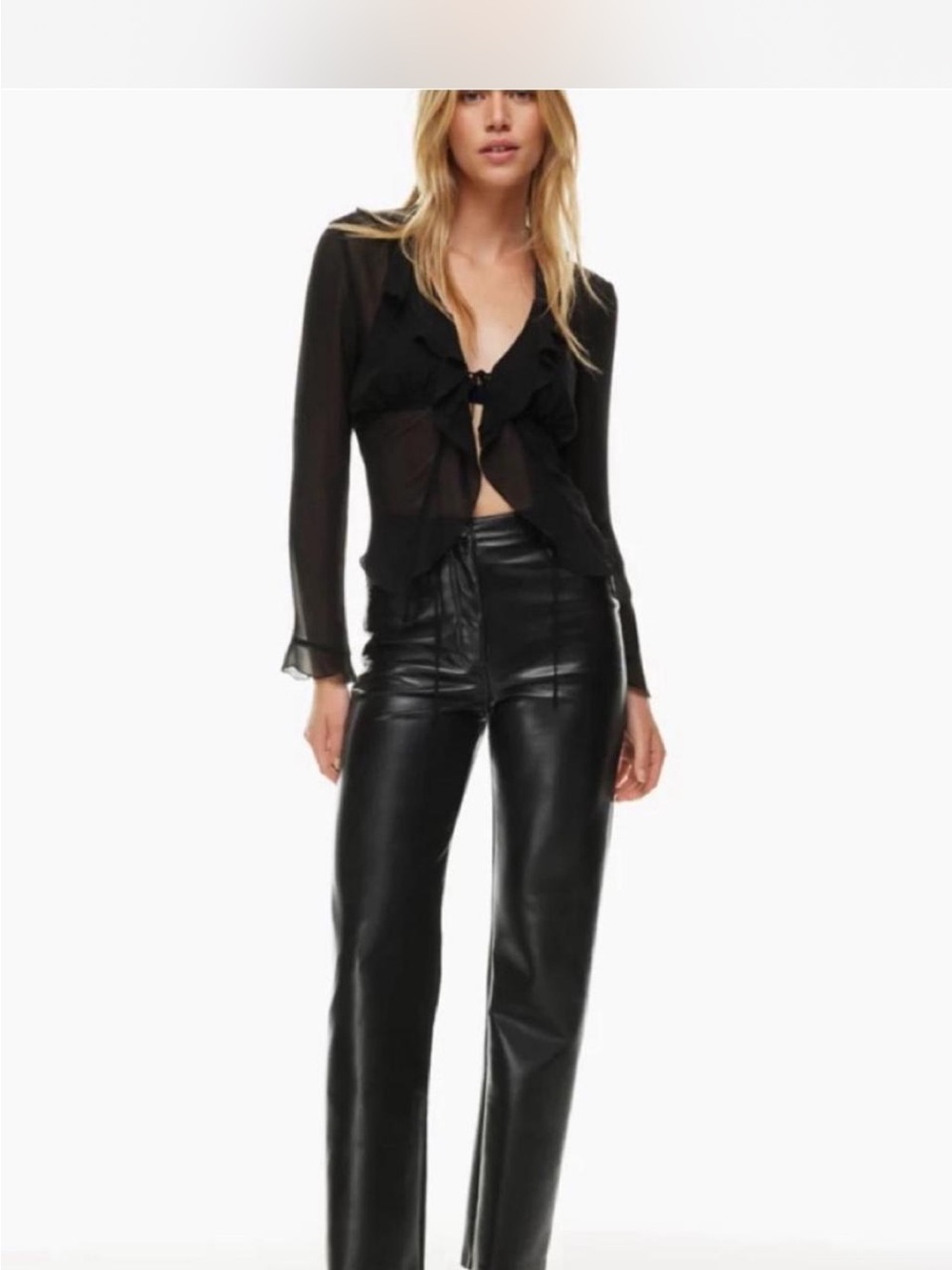 Babaton Black Faux Leather Straight-Leg Pants